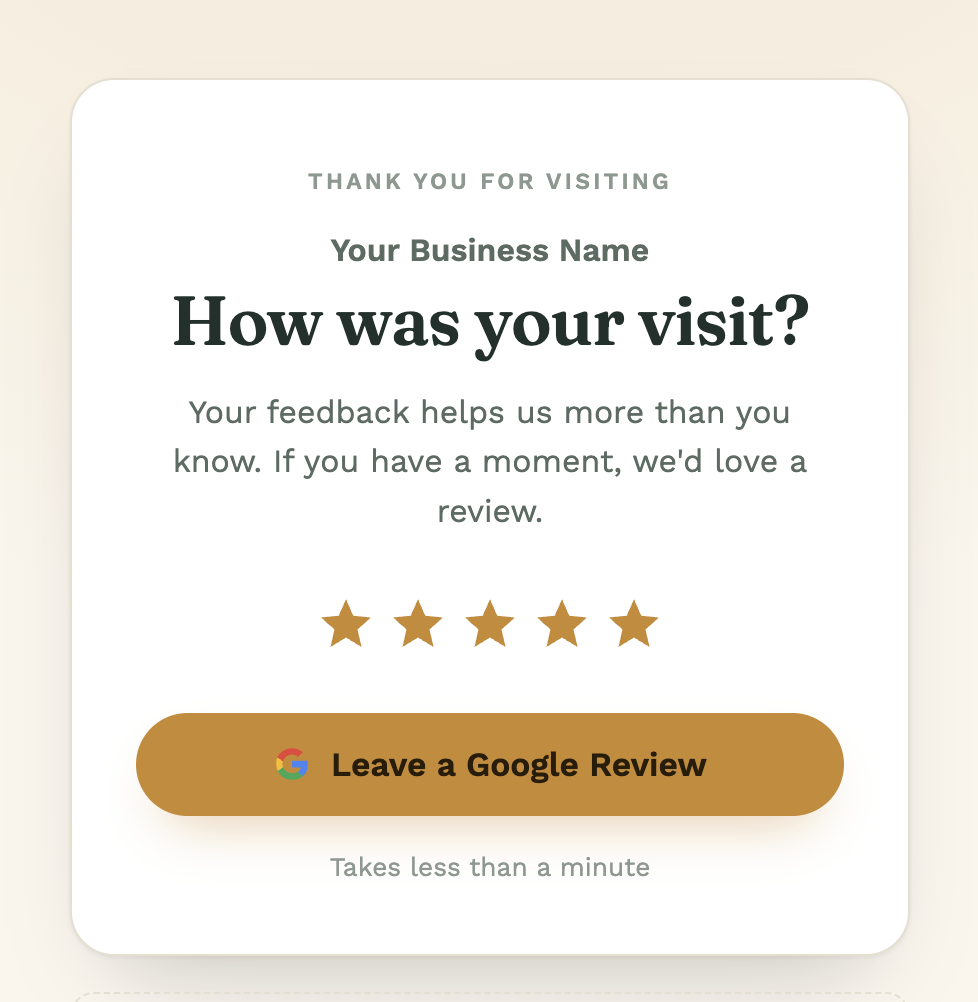 Automated Google review request card example